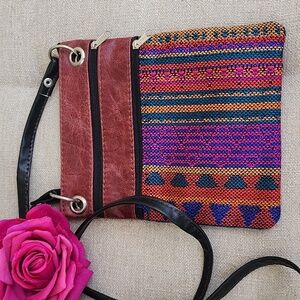 Artsy Leather Native Woven Small Crossbody Shoulder Bag